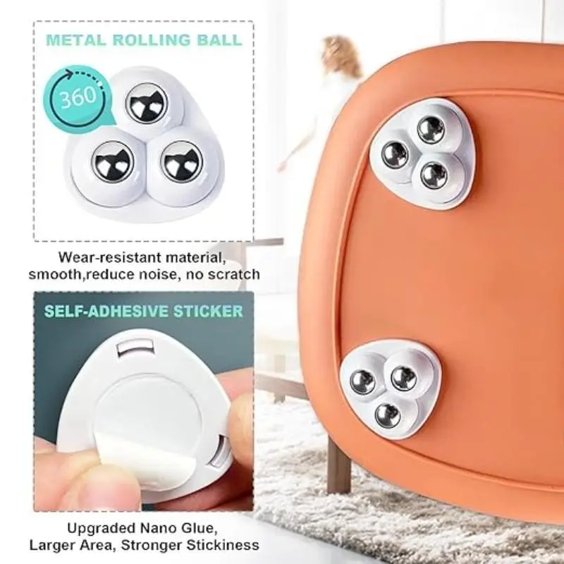 Quiet 360° Swivel Adhesive Casters, No Drill Installation. Strong Mini Wheels for Cabinets, Luggage, Storage Boxes. Durable Removable Sliders, Scratch-Resistant, Universal Furniture Glide Pads.