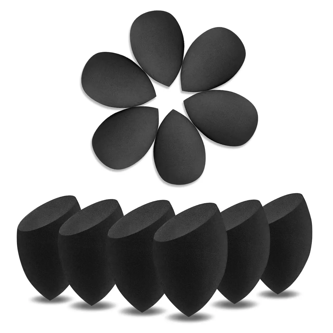 12-piece black foundation sponge set, latex-free, reusable, suitable for powder, cream, and liquid cosmetics