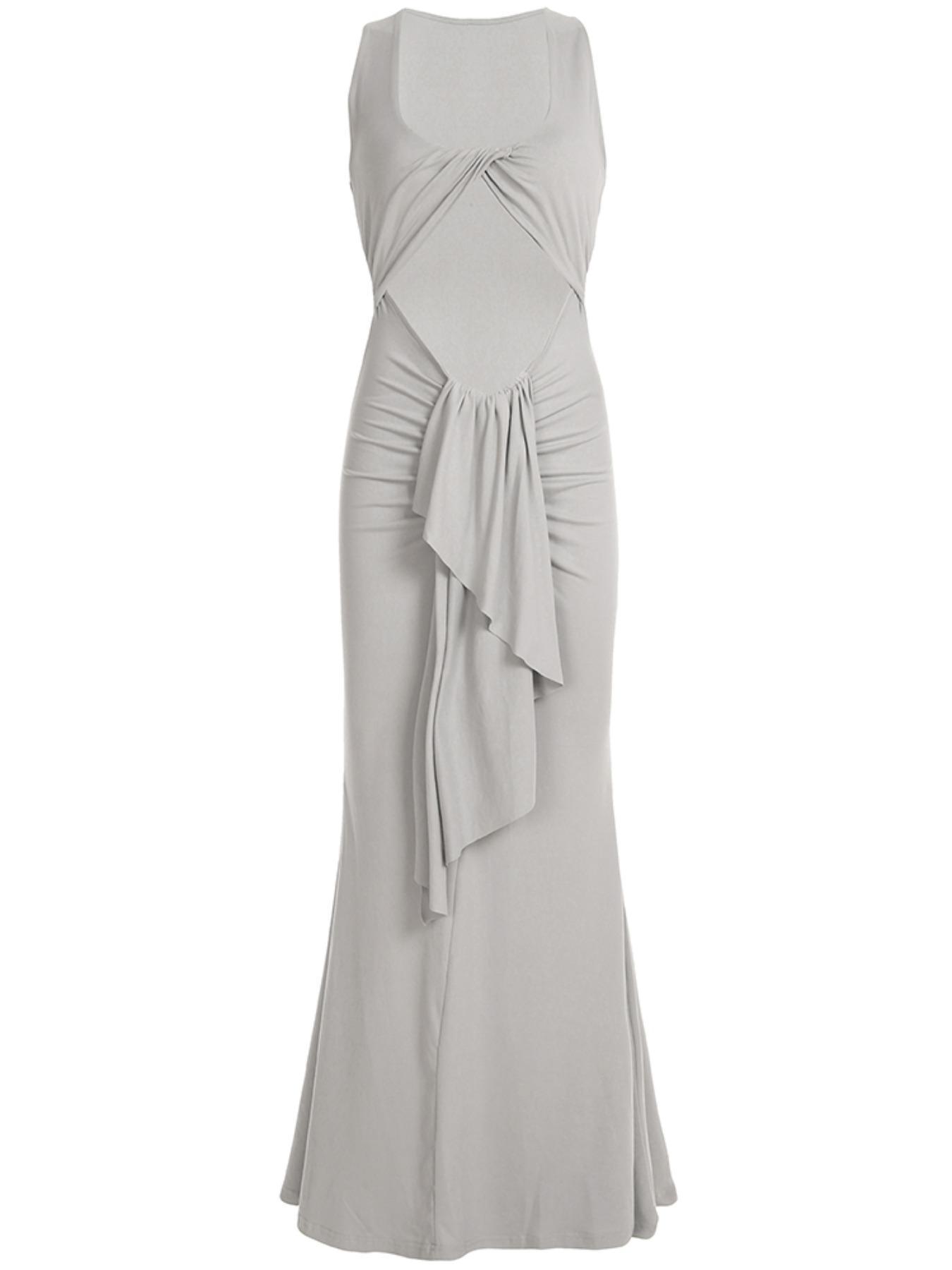 Women's Plain Twist Ruched Cut Out Tank Dress, Sexy U-Neck Sleeveless Fitted Formal Maxi Dress for Evening, Party, Club & Dating, Ladies' Clothes for All Seasons