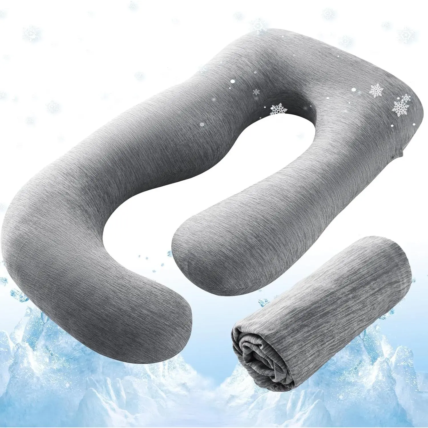 Cooling U-Shaped Pregnancy Pillow Cover for 55-57 Inch Maternity Pillow, Gray Nylon-Spandex Blend Pillowcase, Cover OnlyGift
