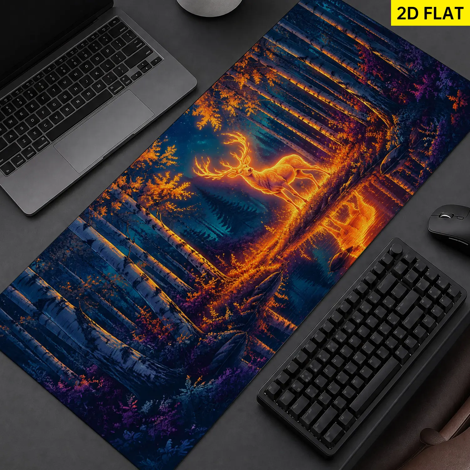 4Pcs Glowing Deer Forest Night Shower Curtain Set, Bathroom Set with 12 Hooks, Non Slip Bathroom Rug Mat, Toilet UShape Mat, Toilet Lid Cover Pad, Fantasy Home Decor, Nature Bathroom Decor, Modern Bath Supplies