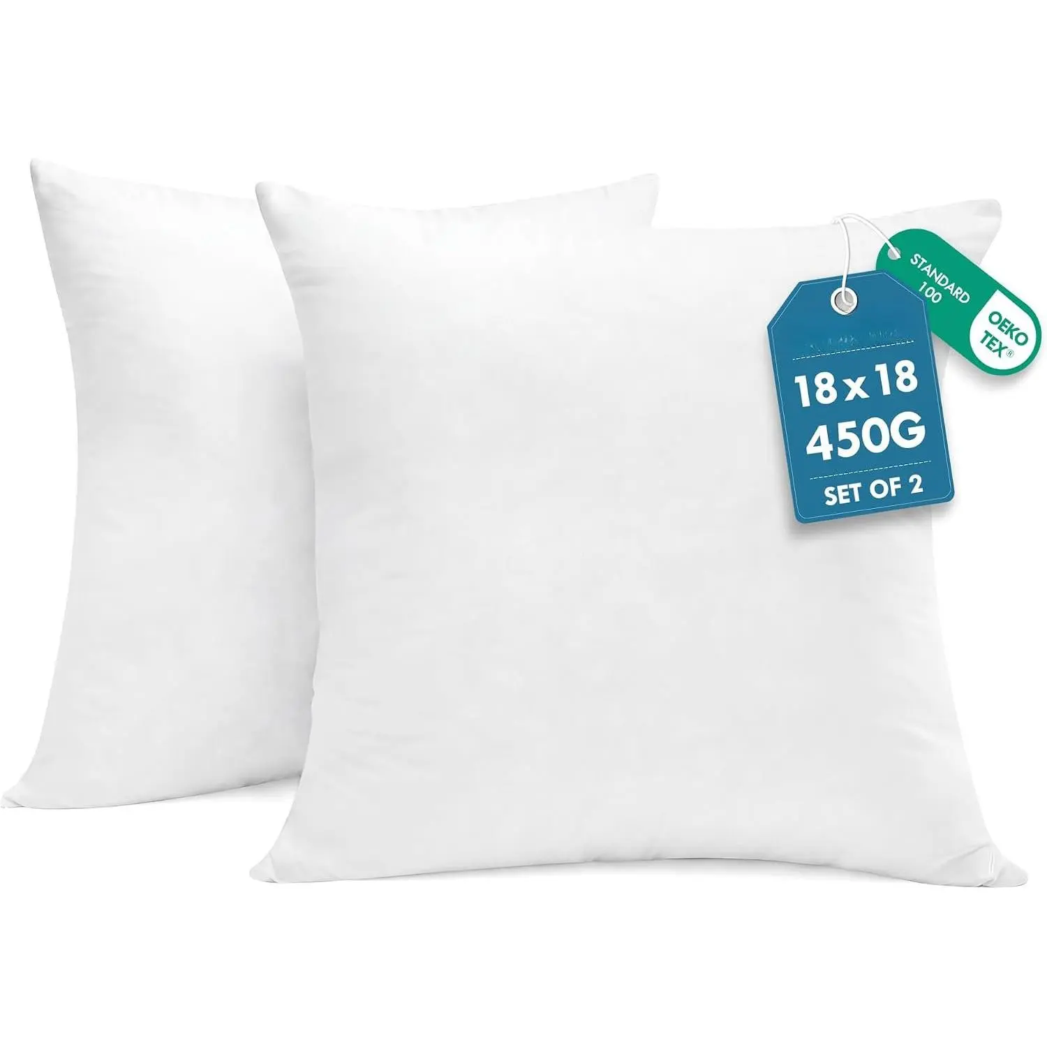 18 x 18 Throw Pillow Inserts Set of 2 for Couch & Sofa | 700g  Fill, 7D Virgin Fiber, High-Rebound Support, Resists Flattening,  Fill, For Covers 2" Smaller