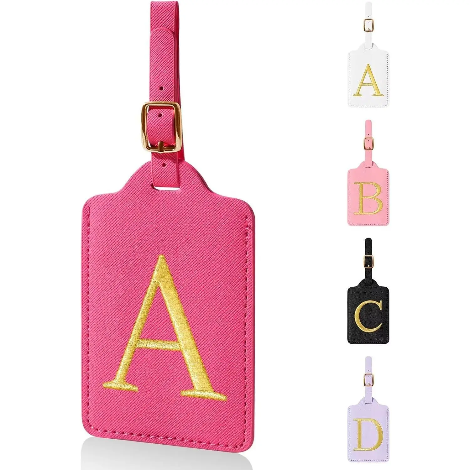 Personalized Leather Luggage Tags with Privacy Name Card, Embroidered Initial Monogram Tags for Suitcases Backpacks, Cute Travel Gifts for Women Girls Teens (Rosered-A)Gift
