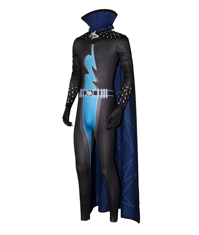 Adult Megamind Cosplay Costume Anime Movie Superhero Bodysuit With Cape Men's Halloween Carnival Party Role Play Clothing