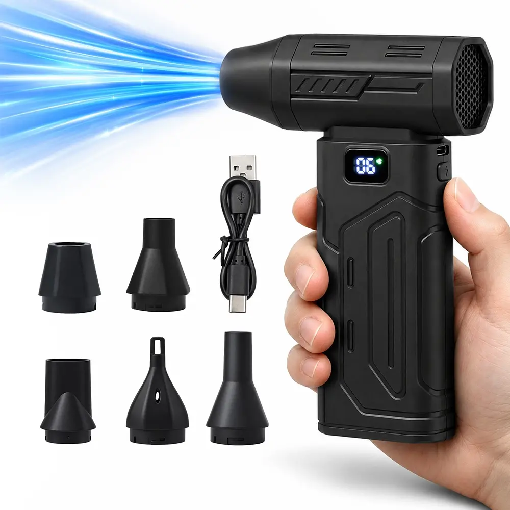 Compressed Air Duster, Car Cleaning, Home | 5 Nozzles, Cordless, 6-Speed Adjustable, Mini Blower, Computer Keyboard, Laptop Cleaner, Outdoor Use, 0.5 lb Portable