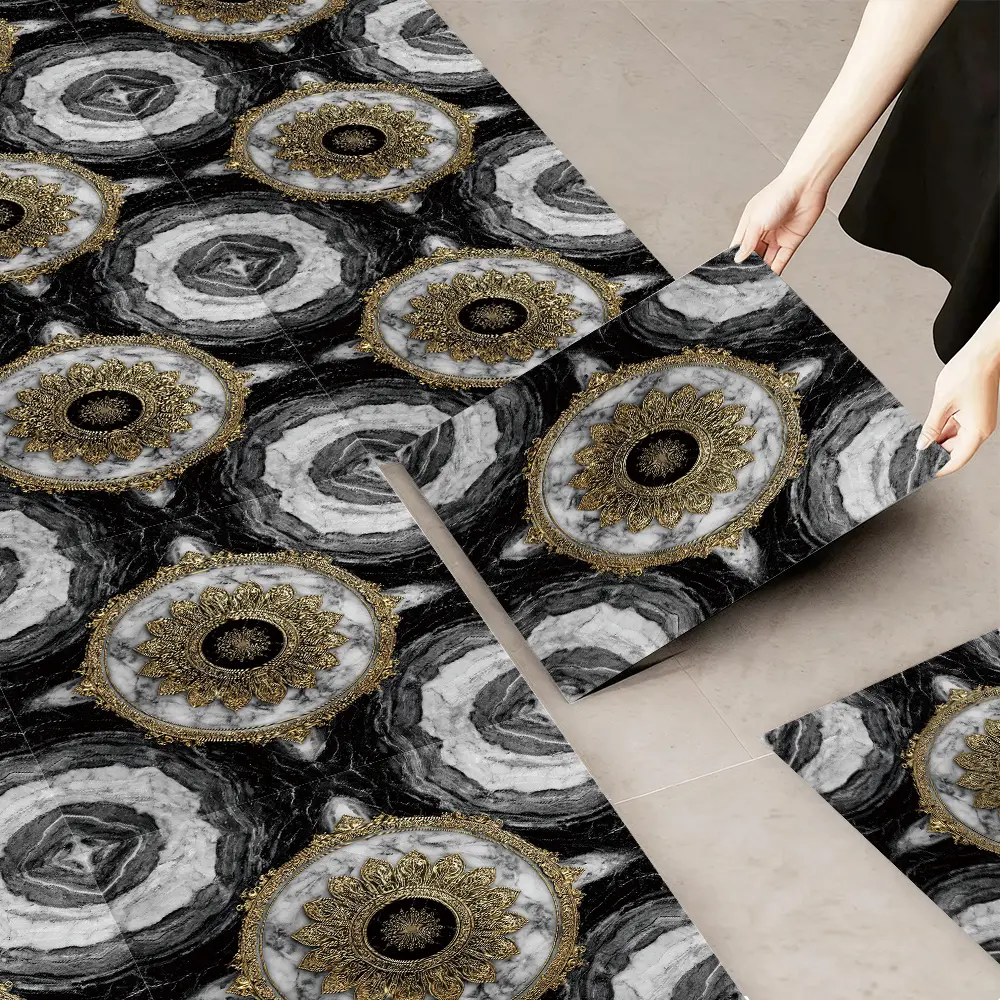 10pcs Pack2D FLAT  Self-Adhesive Faux Leather Floor Tiles stickers - Colorful Floral Texture Style Tile Stickers, Kitchen, Bathroom, Living Room