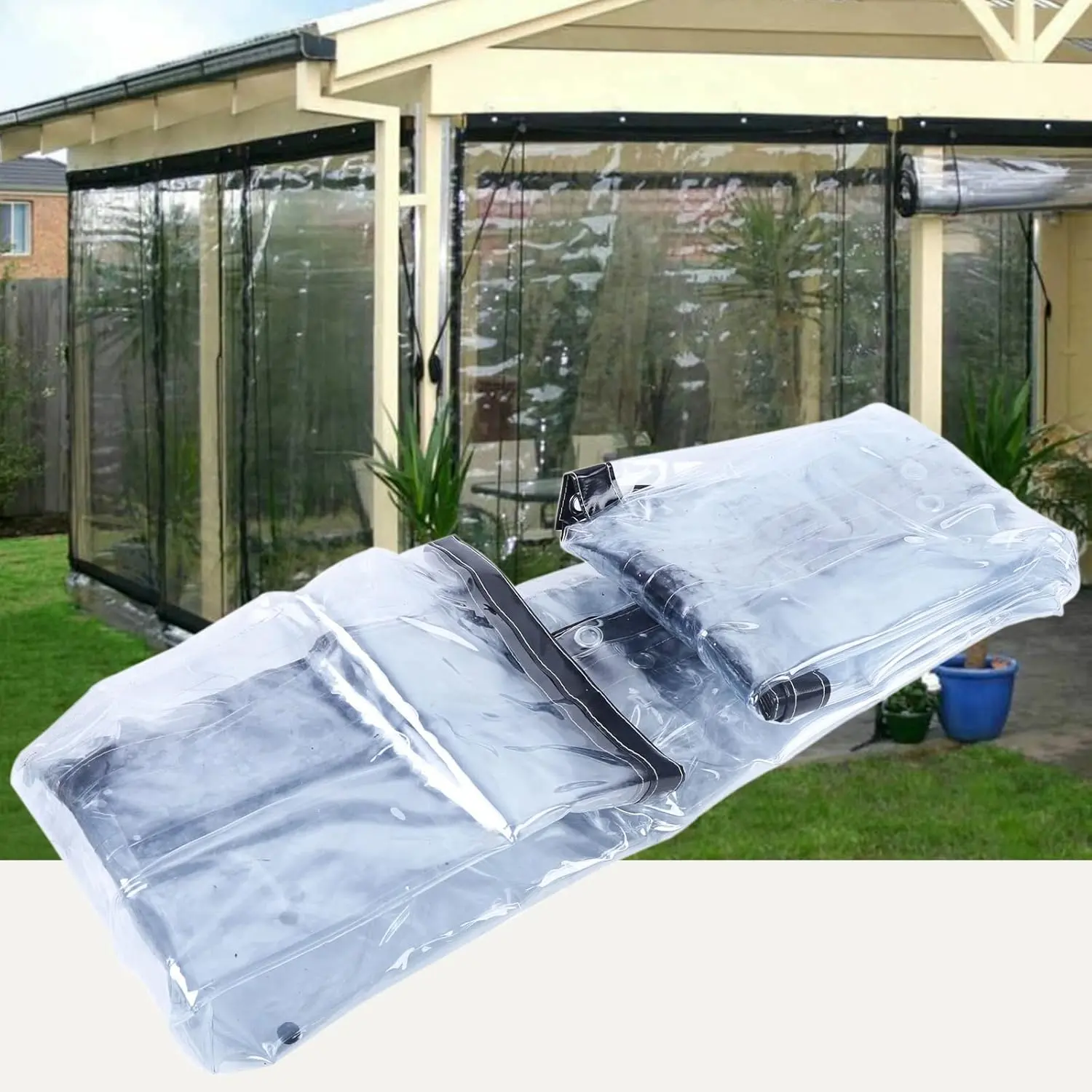 Commercial Grade Waterproof Clear Awning,Vinyl Clear Awning Canopy Roll Up Patio Enclosure for Tents, Awnings, Canopies,Curtain(Black) ((8x10 Feet (2.5x3 M))