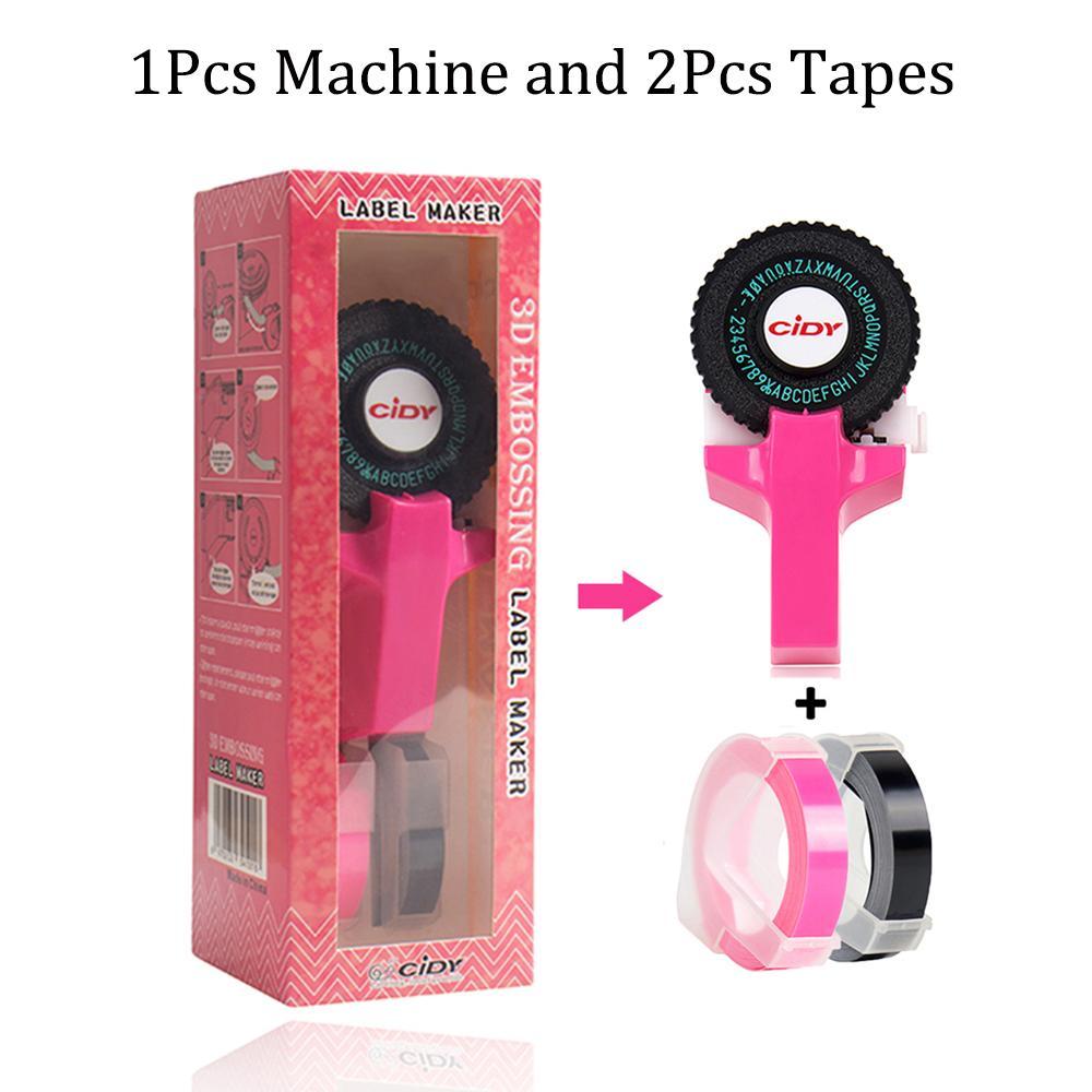 Mini Manual Printer C101 Label Embossing Tape Printer, Small Typewriter with 2 Rolls Ribbon, Handheld Stamping Machine for Notebooks, Portable