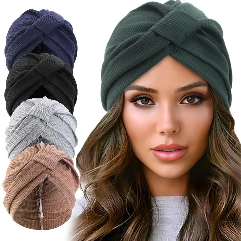 Thick Cotton Waffle Crinkle Bandana – Vintage Ethnic Print Square Head Scarf, Versatile Boho Headwrap & Beanie for Women and Men, Classic Wrinkled Style Hair Accessory