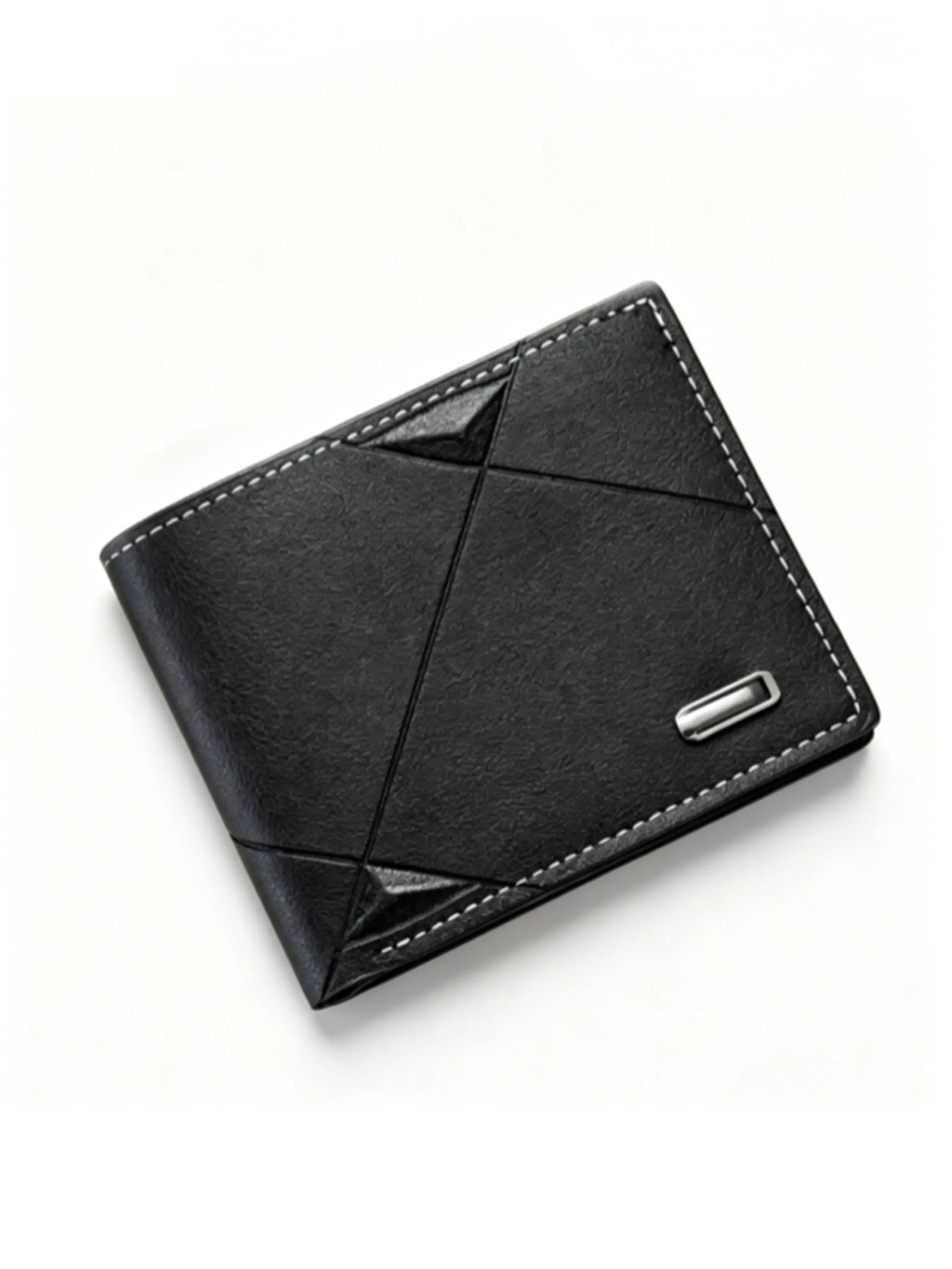 1 Pack Men Geometric Stitching Bifold Multi Functional Business Style Wallet, Soft PU Leather Multi Card Slots ID Window Cash Pocket Minimalist Purse for Daily Business Travel