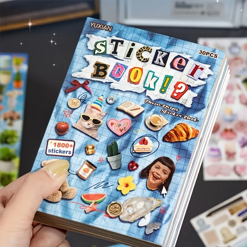 Vintage Creative Abstract Sticker Book, Bright Colors, Exquisite Illustrations, Multi-Functional Scrapbook Stickers, Back-To-School Gift