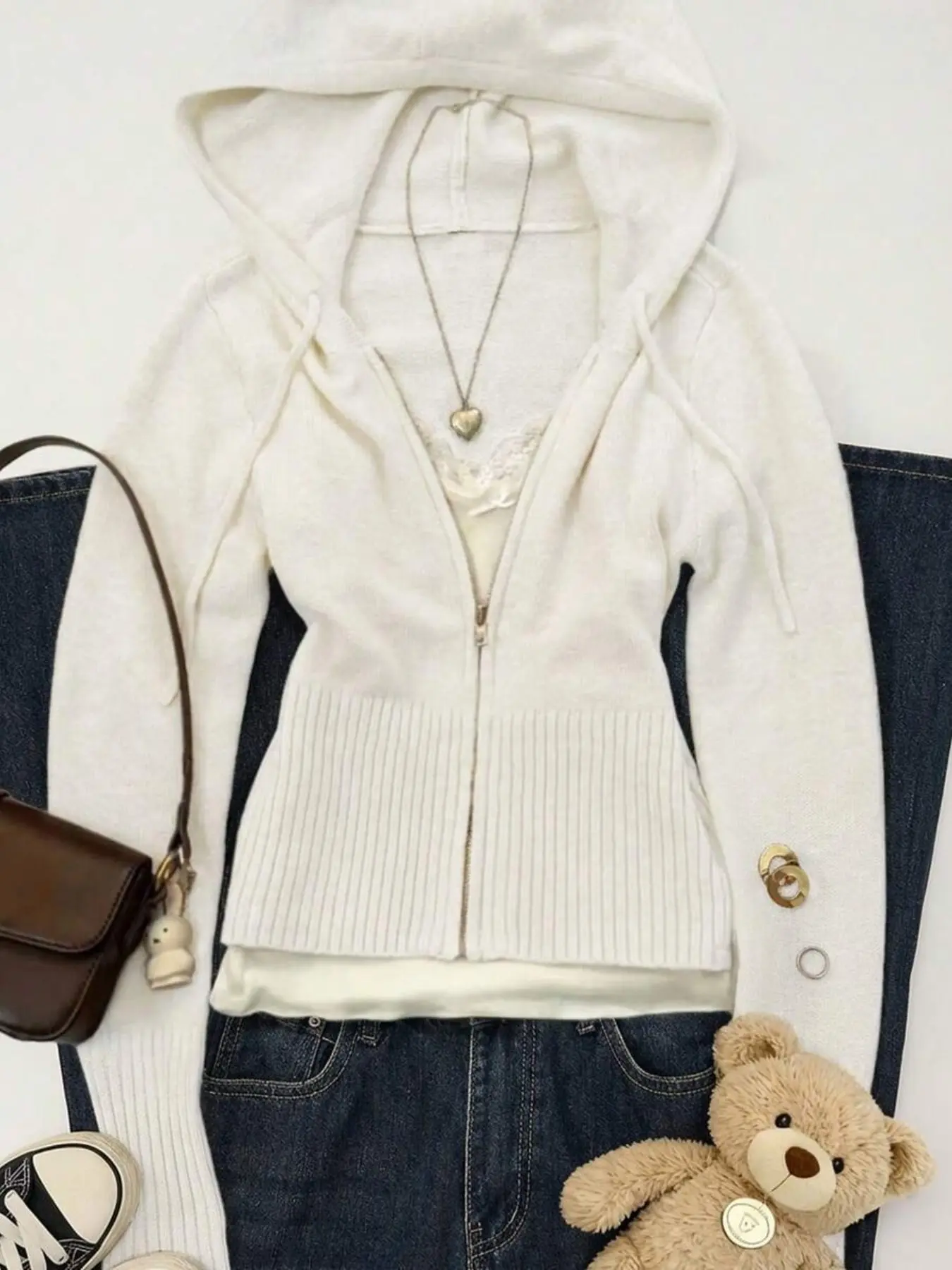 Women's Zipper Hooded Knit Cardigan Coat, Fall Winter New Arrival, Slim Fit, Elegant Style, Soft Comfortable, Fashionable Versatile Sweater Jacket