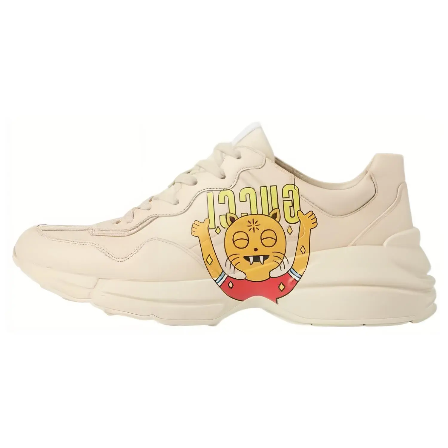 Gucci Rhyton Men's Dad Sneakers in Ivory with Cat Print, Durable, Breathable, and Lightweight Verifiable, with credentials and supporting global authentication
