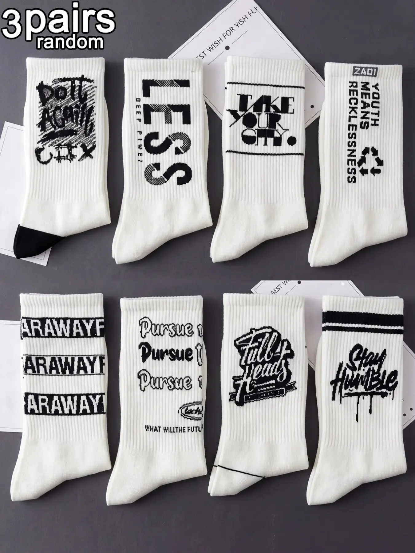 3 Pairs Unisex Crew Socks, American Graffiti Letter Design, Breathable & Durable, Casual All-Season Wear, Ideal for Daily Commute & Gifts