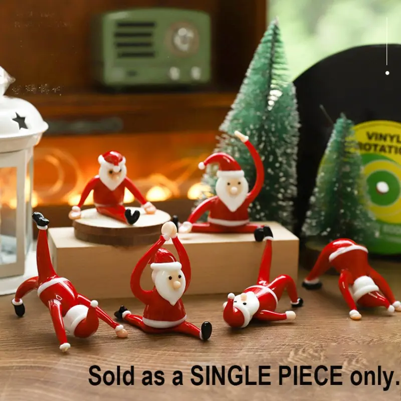 1Pc Mini Yoga Santa Claus Figurine, Handcrafted Glass Christmas Ornament for Desk, Bookshelf, Bedroom, Office, Holiday Home Decor & Christmas Gift