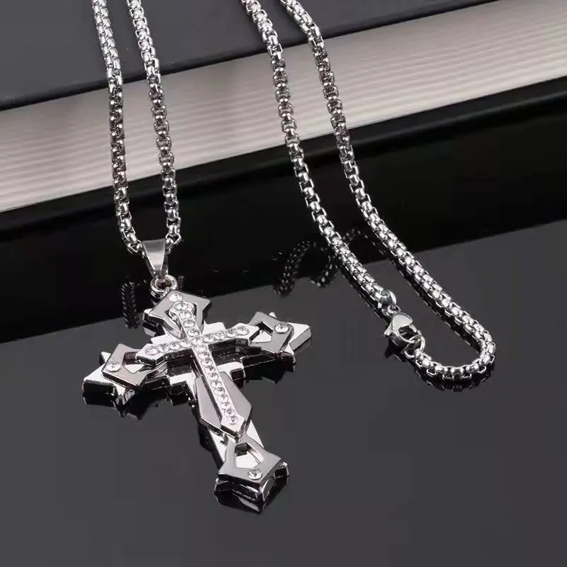 Fades-Resistant Cross Pendant Necklace for Male - High-Quality Titanium Steel Iron Cross Necklaces, Trendy Hip-Hop Domineering Jewelry, Non Fading Necklace