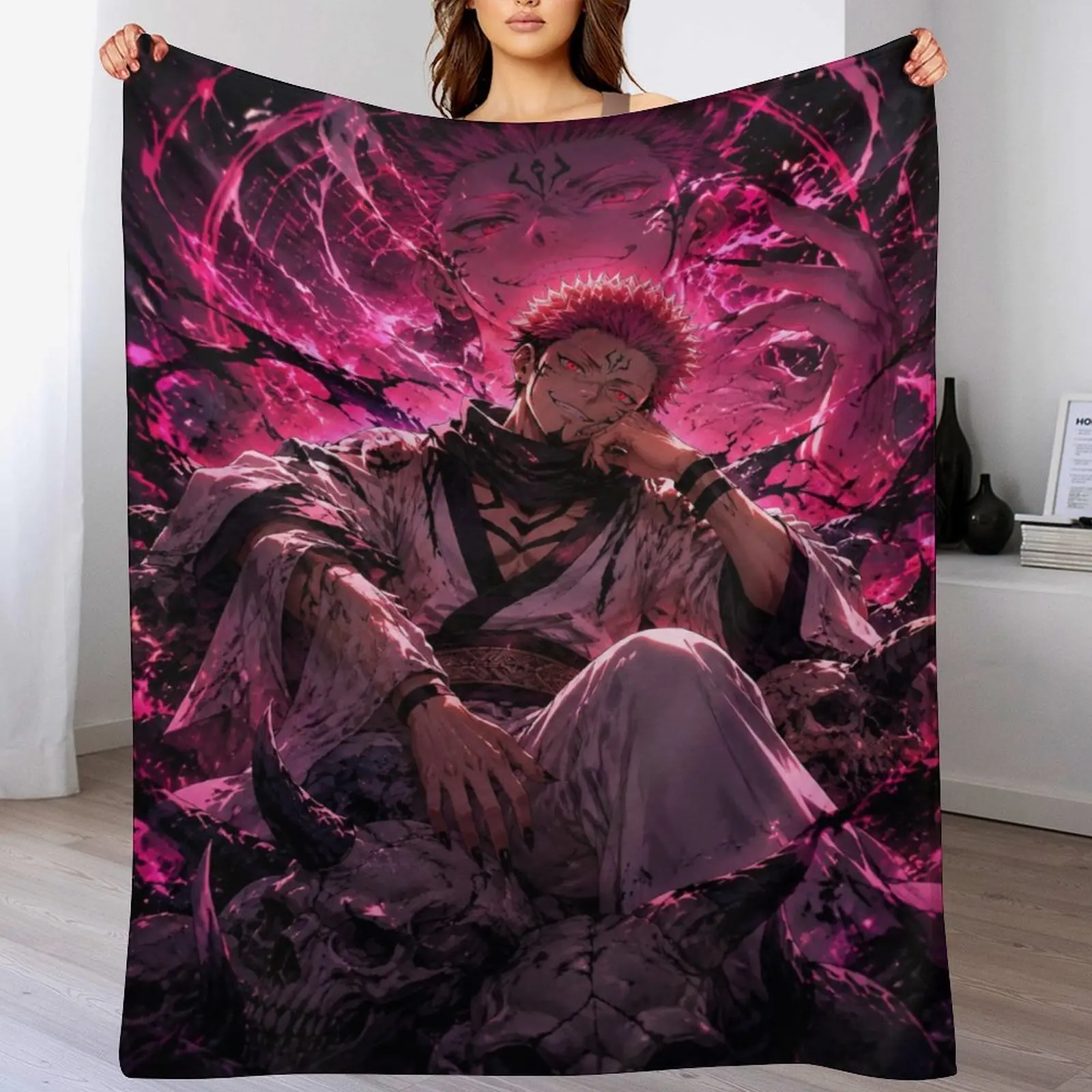 Ryomen Sukuna Dark Anime Blanket Jujutsu Kaisen Fan Decorative Bed Throw