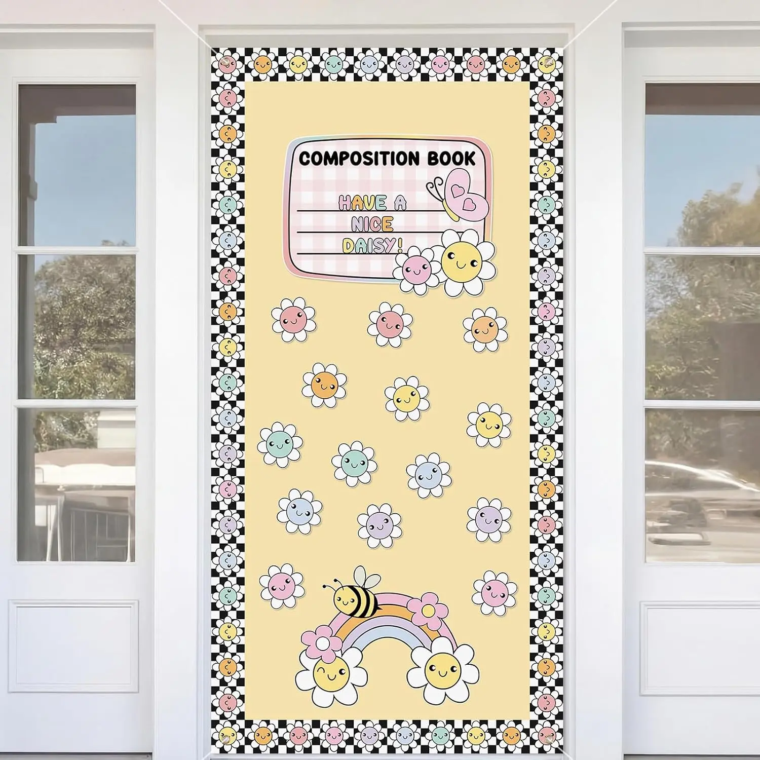 Pastel Petals Polyester Door Banner - Large-Size Weatherproof Door Decoration for School Theme Back-to-School Classroom, Party Use Supplies, Porch & Wall Sign