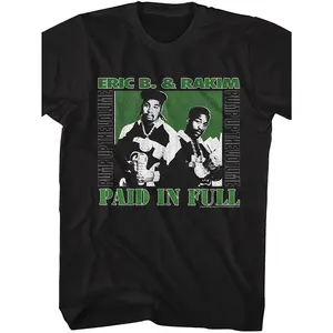 [Short Sleeve Printed Top] Eric B & Rakim Paid in Full Retro Hip-Hop Men's T-Shirt| Black Casual Crew Neck, Album Art Design, Regular Fit, Machine Washable, Music Fan Apparel