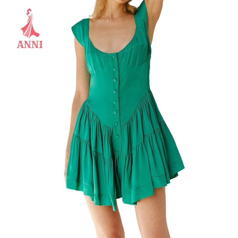 Women's Cap Sleeve Mini Dress Summer Fashionable Floral Print/Solid Color Scoop Neck A Line Ruffled Dress