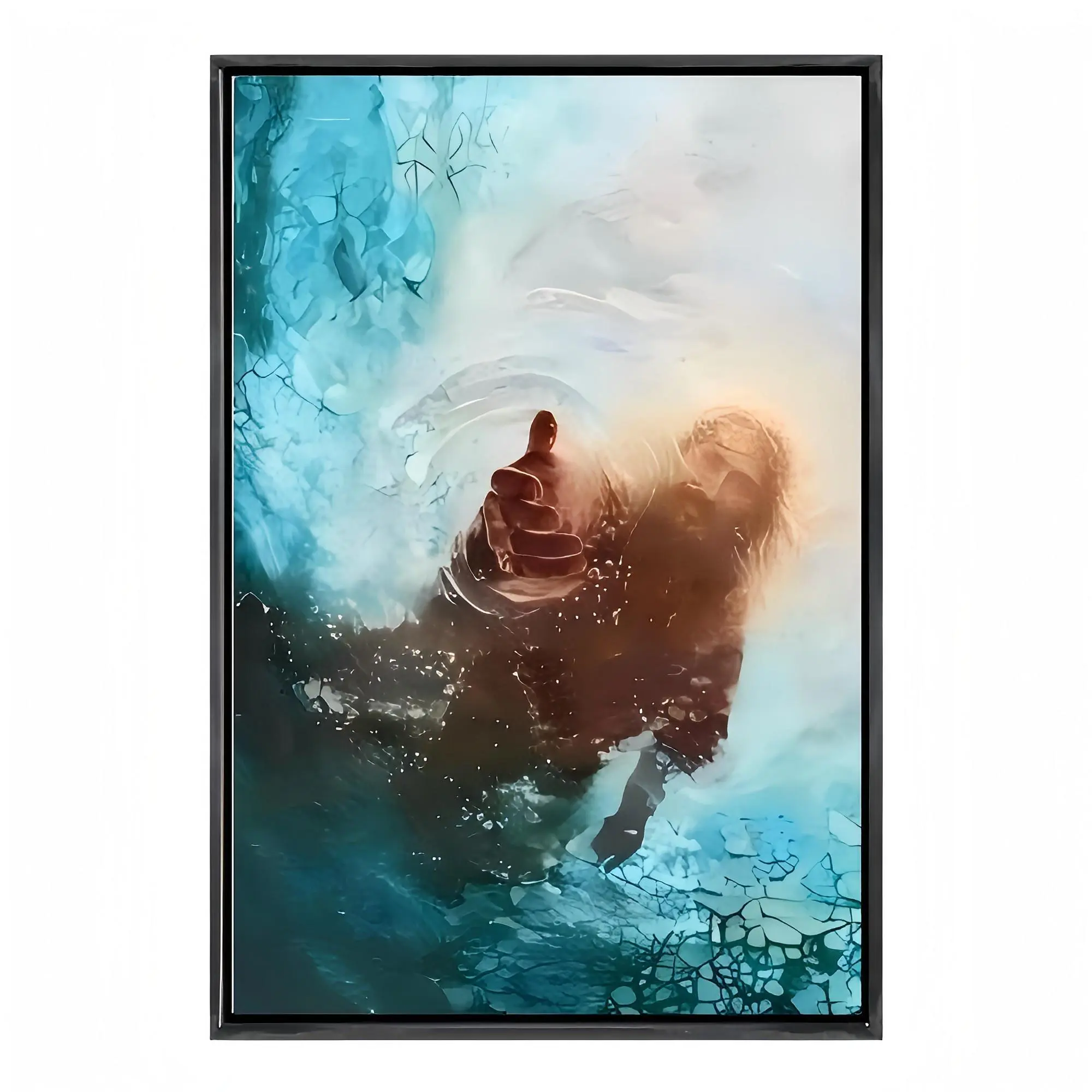 Christian Religious Canvas Wall Art - Hand of God Reaching Into Water Imagery Print, Bible Christ Painting for Christian Faith Indoors Decor, Living Room Church Home Decoration