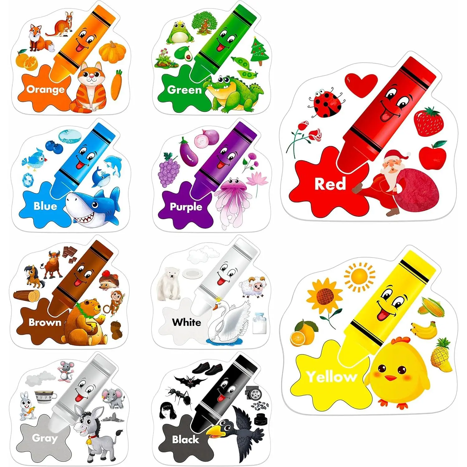 10 Count Color Posters, Color Cutouts Bulletin Board Set Fruit Animal Plant Word Color for   Learning Color Family Classroom Decoration Supplies, 12” x 11.5”