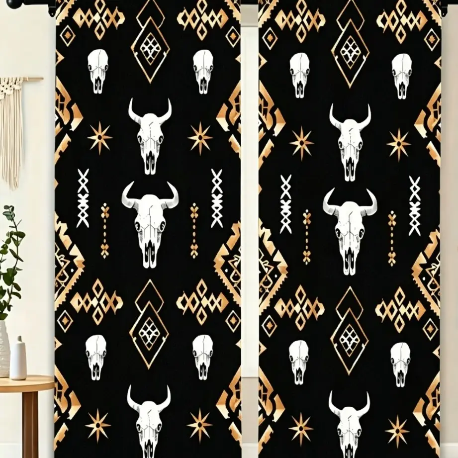 Highland Cow Printed Curtains 2 Panels, Western Farm Animal Themed Polyester Decorative Window Drapes
