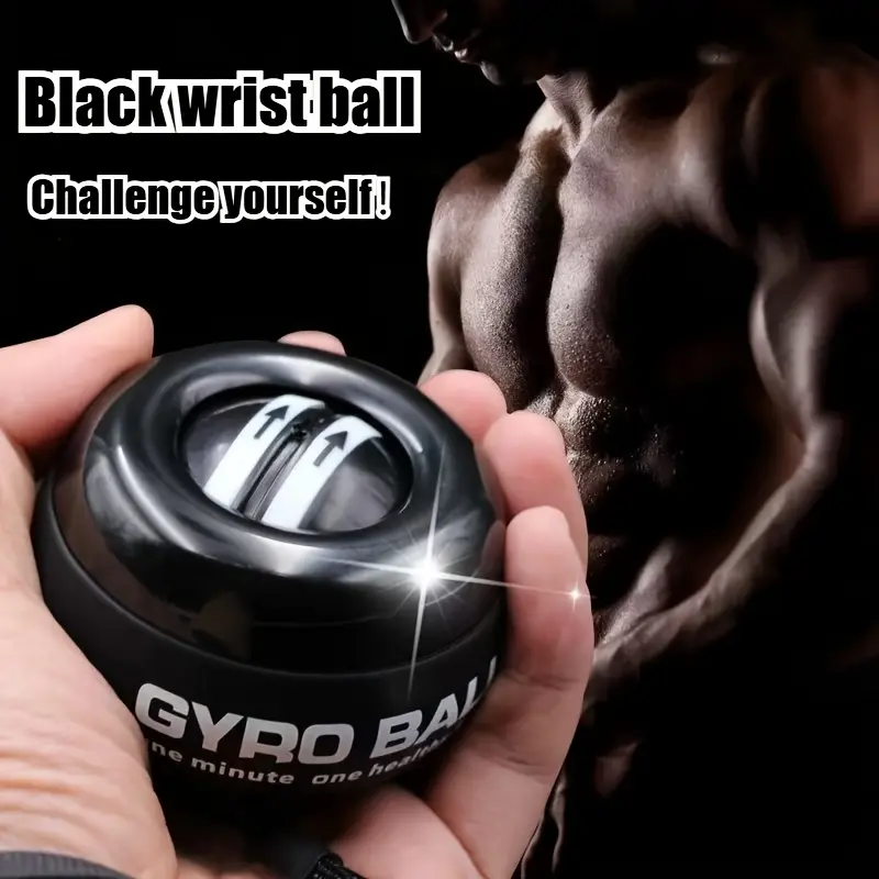 Self-Starting Silent Arm Strength Training Ball - with Wrist Rope to Prevent Detachment, Black Grip Exerciser, Suitable for Office Workers for Leisure Use