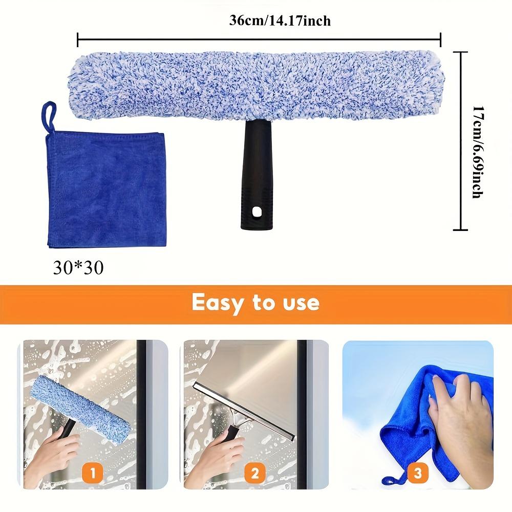 7-piece window  cleaning set, includes 14inch squeegee, microfiber  cleaning cloth and 4 replacement blades, professional window cleaning tool set householdcleaning multifunctional