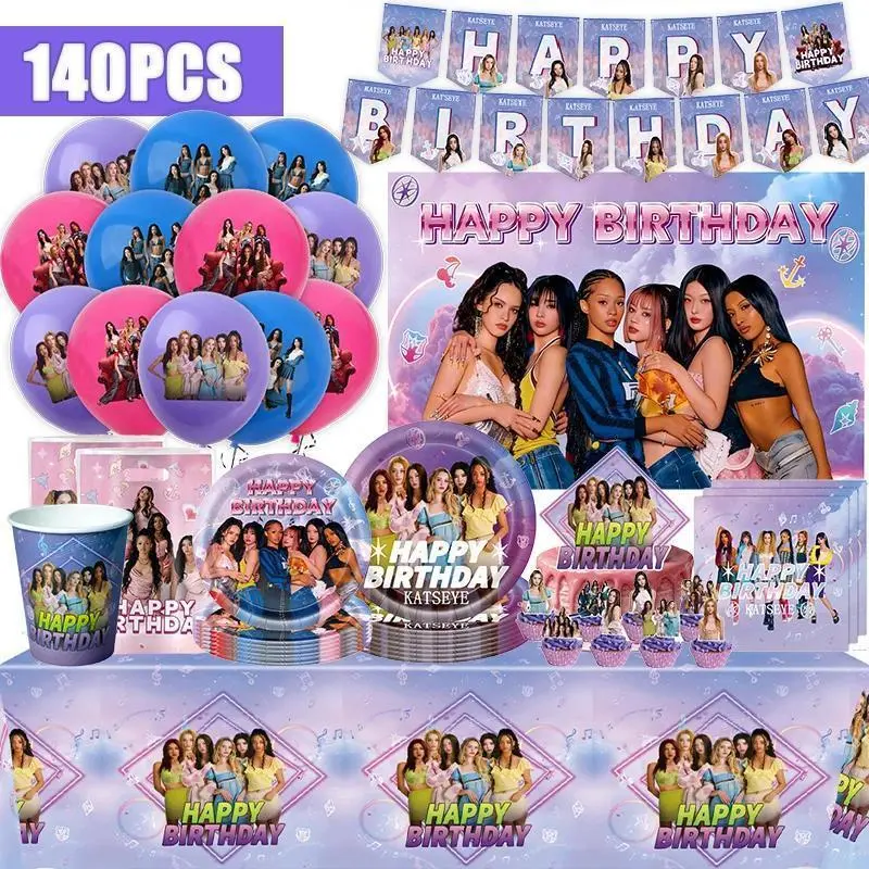 Katseye Birthday Decoration Superstar Party Favors Stickers Poster Balloons Backdrop Banner Cake Decoration Baby Showe Gift Toys