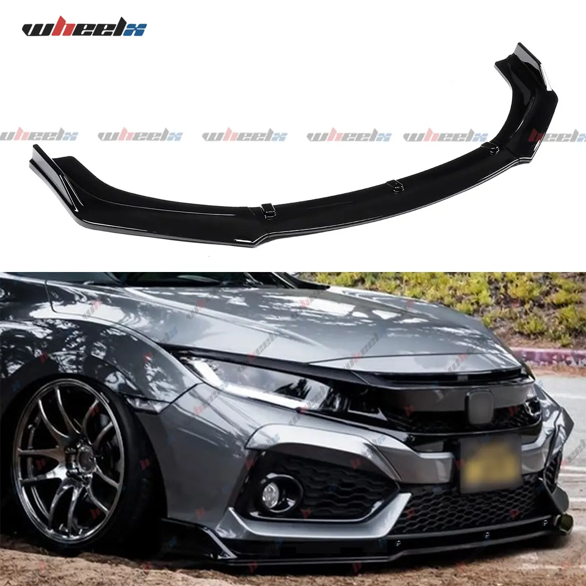 JDM Look Front Bumper Lip for Honda Civic Sedan 2016-2021, Aerodynamic ABS Plastic Air Dam Lower Chin Spoiler Body Protection, Screw Mount - Glossy Black/Carbon Fiber Color