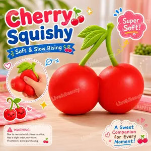 Cherry Squishy Squeeze Toy, Giant Cherry Squishy, Double Fruit Style Slow Rising Squeeze Toy, Soft Handheld Stress Relief Fidget, Stress Relief Squishies for Desk Home Office Travel and Party Favor