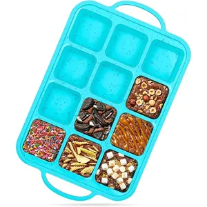Vinino Silicone Brownie Pan with Dividers, 1 Pack Mini Loaf Pan for Baking Individual, Nonstick 12 Cups Square Muffin Cupcake Pans with Metal Reinforced Frame-Aqua Blue