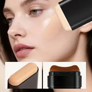 2 In 1 Foundation Stick With Built in Soft Brush, Full Coverage Long Lasting Foundation Makeup, Flexible Skin-friendly Brush No Streaky Marks, Covers Blemishes Dark Spots Even Skin Tone, Portable Twist Design Easy To Apply