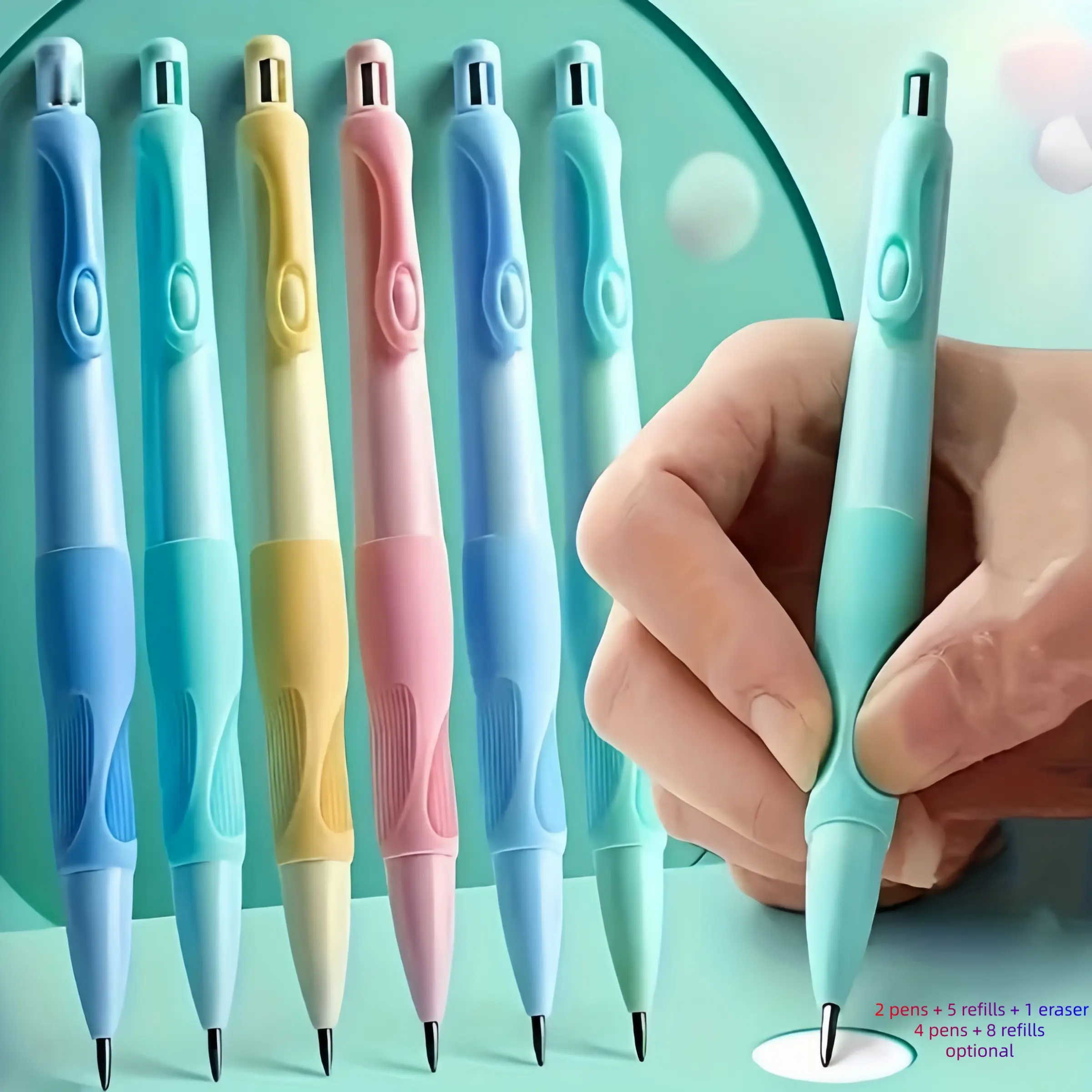 8/12 Piece Corrective Grip Automatic Pencil Set, Ideal for Office School Students, School Assignments, Includes 2mm Hb Leads, Comfortable Soft Gel, Thick Core, Perfect Gift