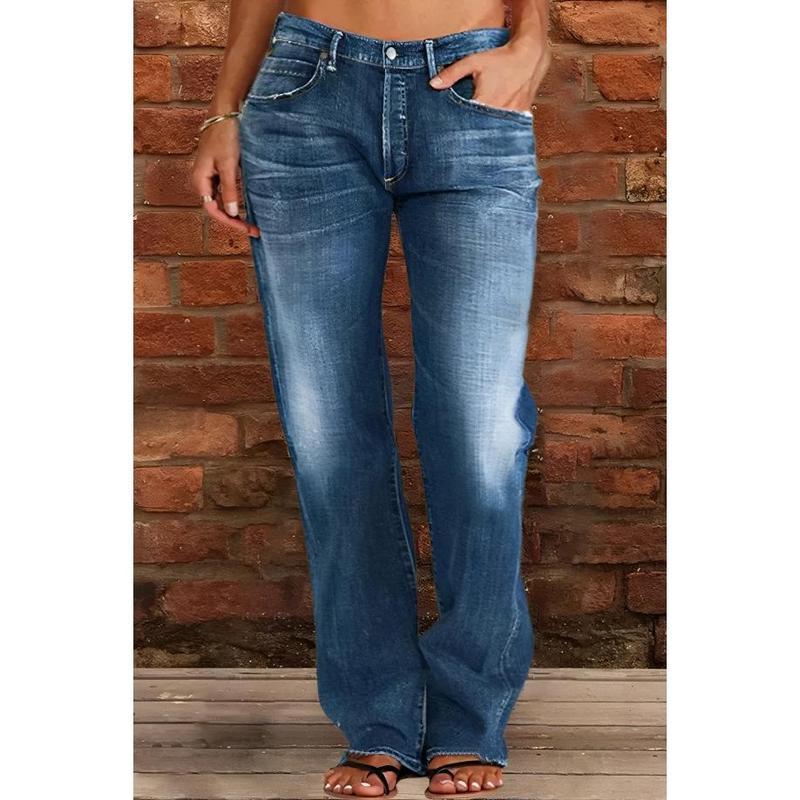 Women's Plus-Size Oversized Baggy Denim Pants - Mid-Rise, Ripped Straight-Leg, 90s Hippie Streetwear, Bleached, Knitting Detail, Button Closure, Pocket, Cold Wash, Casual Sports & Outdoor Bottoms, Plussize