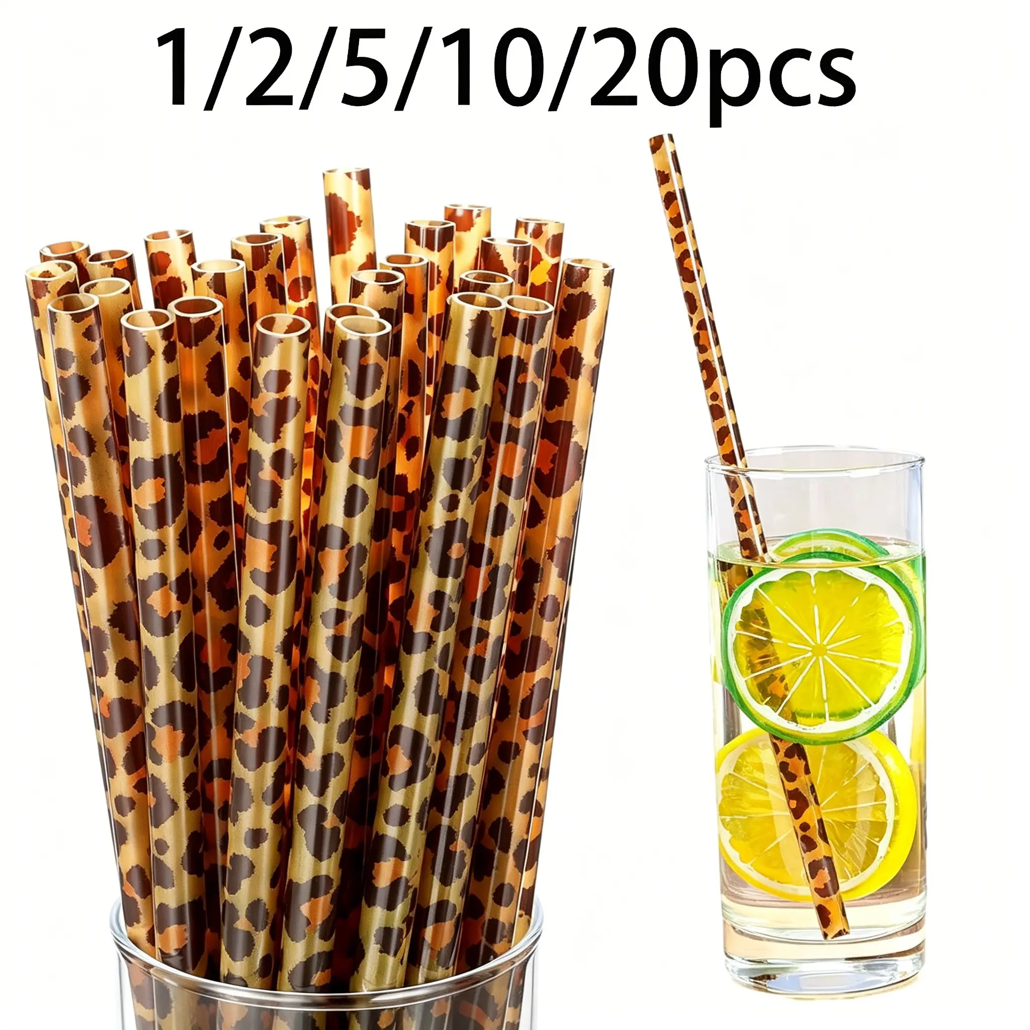 Reusable Leopard Print Plastic Straws, Perfect for Women's Cups, Wildlife Theme Parties, Halloween, Christmas, New Year, Party Drink Accessories