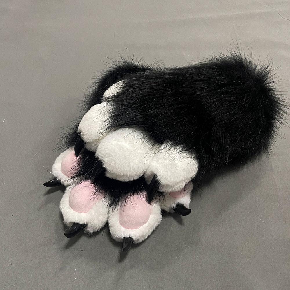 Faux Fur Plush Furry Cat Claw Gloves Fursuit Animal Fox Paws Mittens Halloween Cosplay Costume Accessories for Adult
