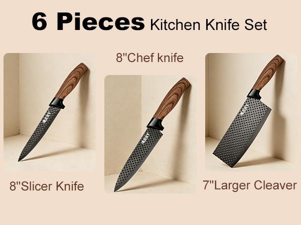 6/7PCS Kitchen Knife Set High Carbon Stainless Steel Chef Knives with Wooden Handle Ultra Sharp Cooking Knife Set with Scissors & Peeler Gift Box