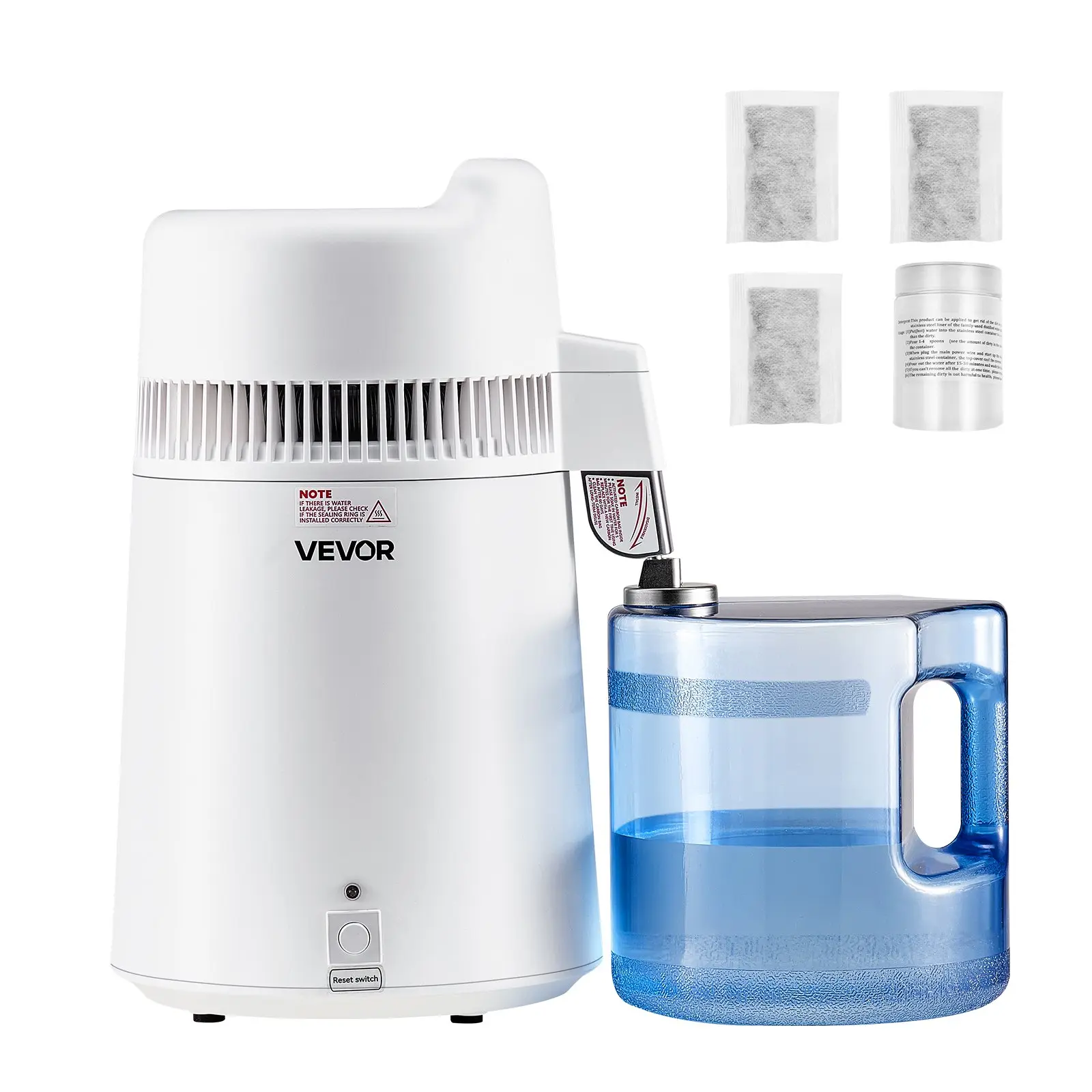 VEVOR Water Distiller, 6L 1.6 Gallon Larger Pure Water Purifier Filter For Home Table Countertop, 900W Plastic Distilled Maker, Stainless Steel Interior Drinking Machine to Make Clean Waters, White