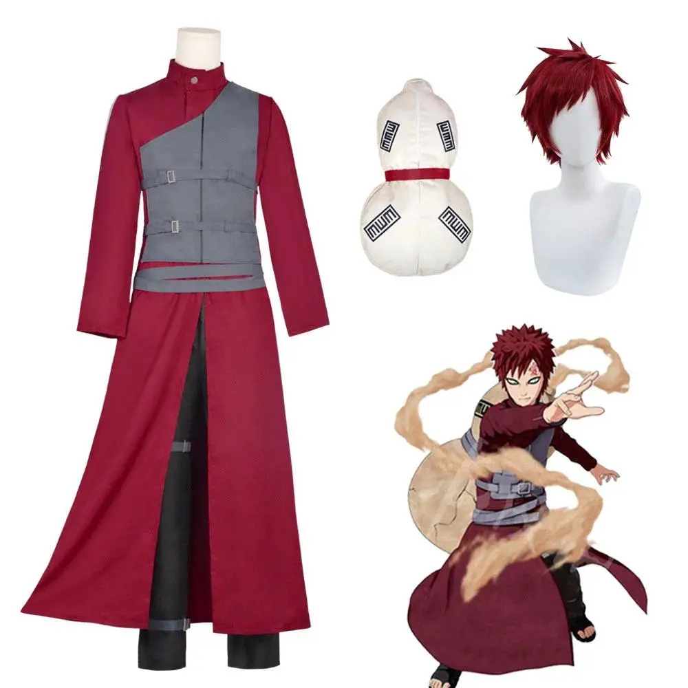 Anime Ninja Gaara Cosplay Costume Sand Waterfall Fifth Kazekage Red Hair Shinobi Ninja Set Halloween Xmas Party Outfits