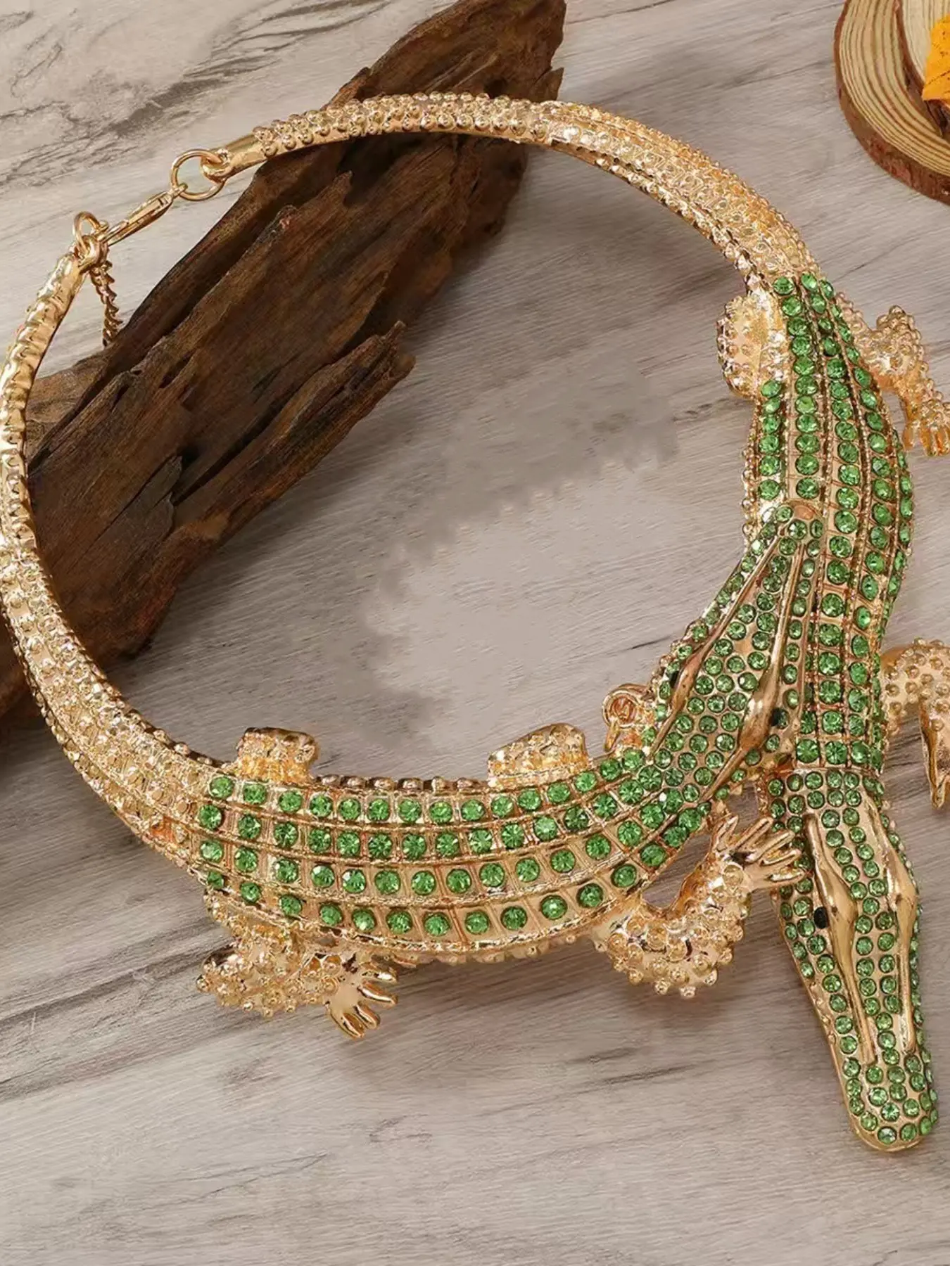 Fashion Exaggerated Alloy Full Rhinestone Large Alligator Necklace, Women's Animal Series Large Gecko Pendant Neckchain