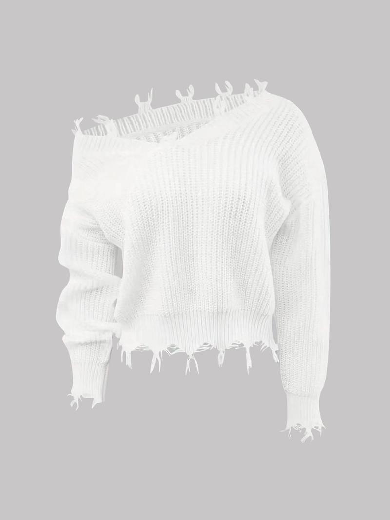 Women's Plain Drop Shoulder Sweater, Casual V Neck Long Sleeve Jumper for Fall, Women's Knitwear for Daily Wear