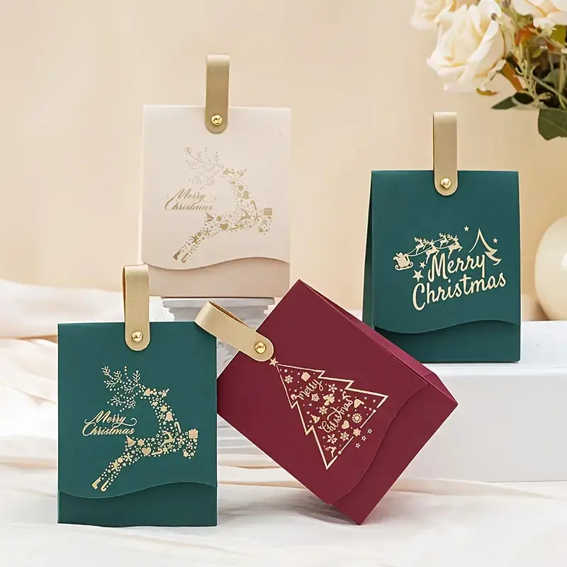 10-Pack Christmas Gift Boxes 🎄🎁 - Leather Handles, Red/White/Green Tree Design, Perfect for Cookies/Candy/Chocolates, Black Friday Deal: Ideal Holiday Party/Business Decor & New Year Gifts