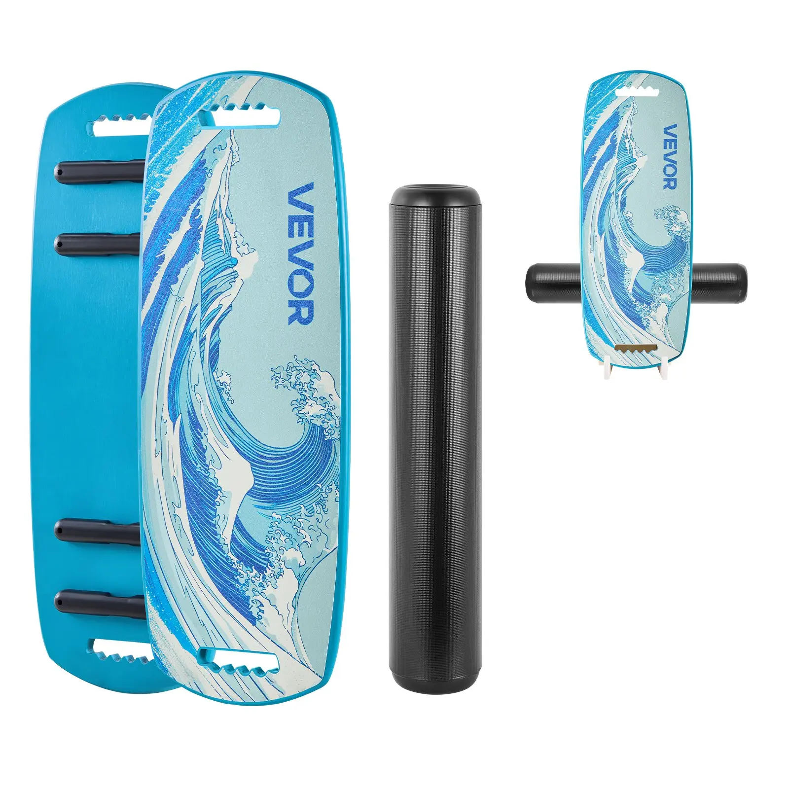 VEVOR Wooden Balance Board - Premium Wobble Board Trainer for Adults, Workout Equipment with Roller, Magnetic Stops, Storage Rack, for Core Workouts, Surf Training, Blue
