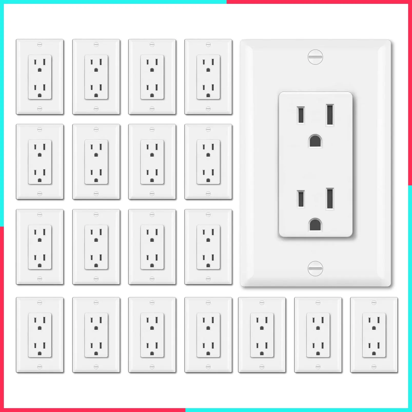 20 Pack 15 Amp Decorator Duplex Receptacle Outlets with Wall Plates