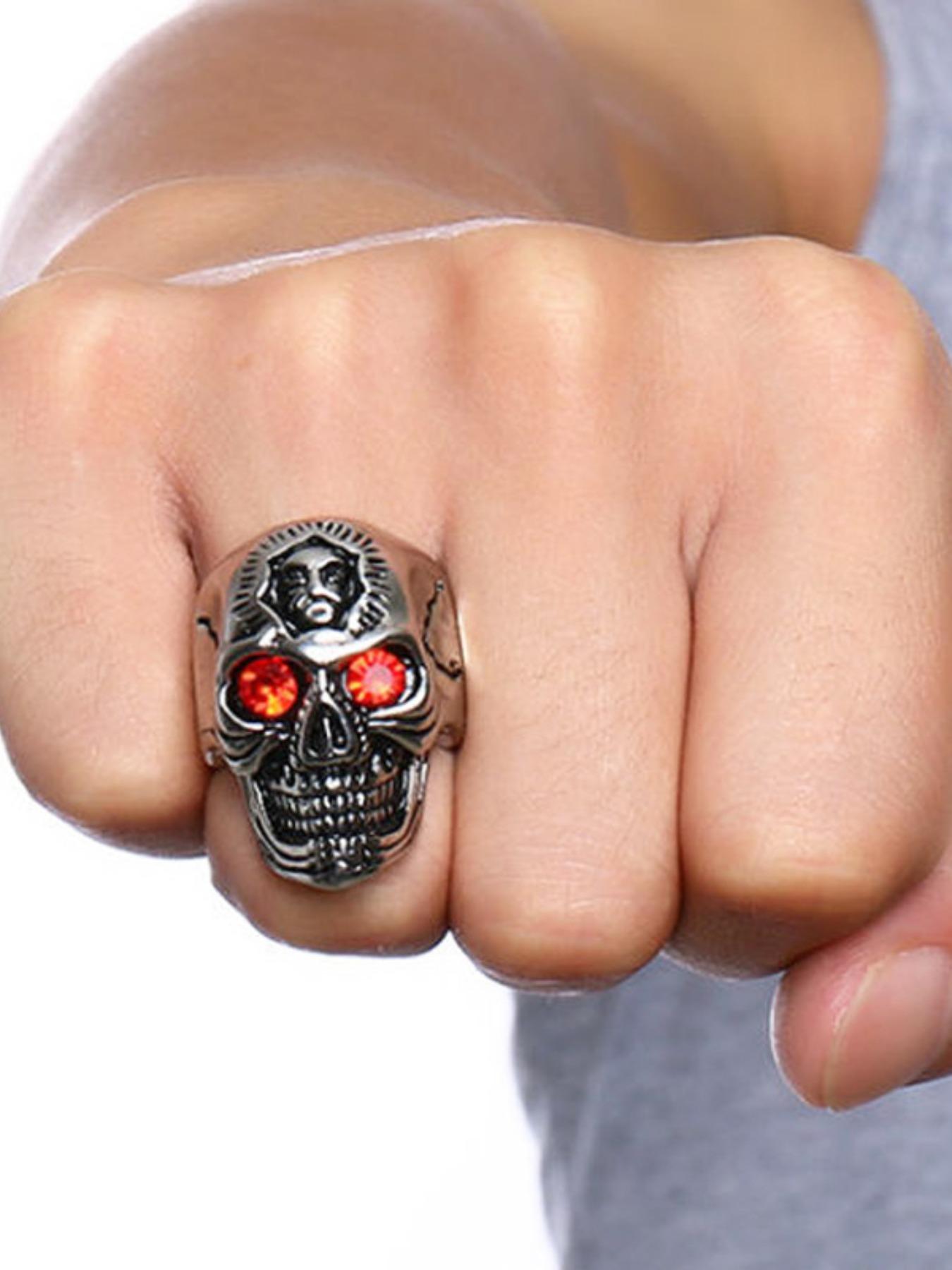 Creative Fashionable Red Eyes Skull Design Ring, Death's Head Metal Ring, Fashion Jewelry Accessories for Women & Men, Punk Style Ring, Dark Aesthetic Rings