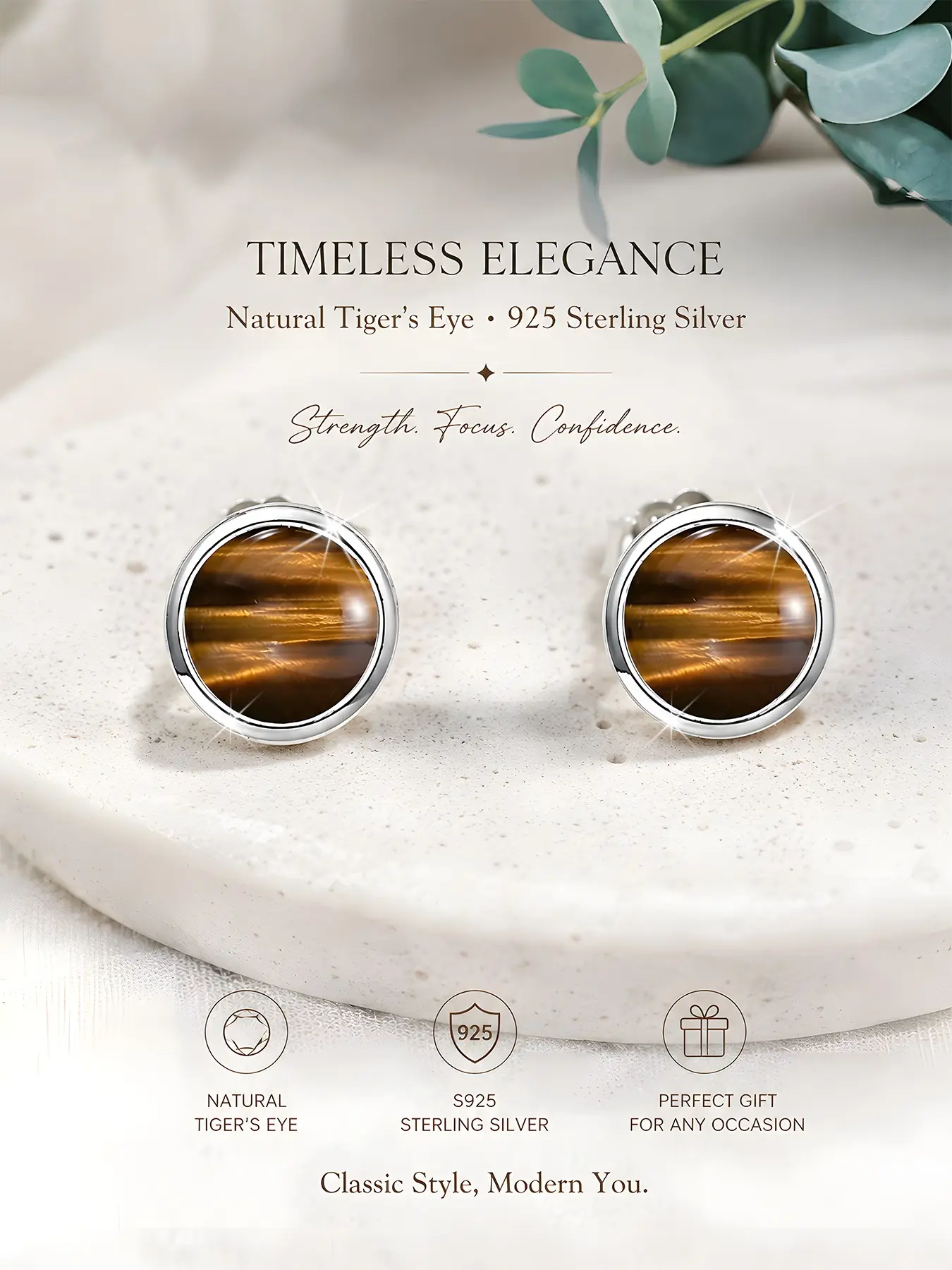 Women's S925 Silver Tiger Eye Earrings, Vintage Boho Style, Nickel-Free, Hypoallergenic, Fashionable, Everyday Wear, Gift for Friends, Fashion Ear Jewelry