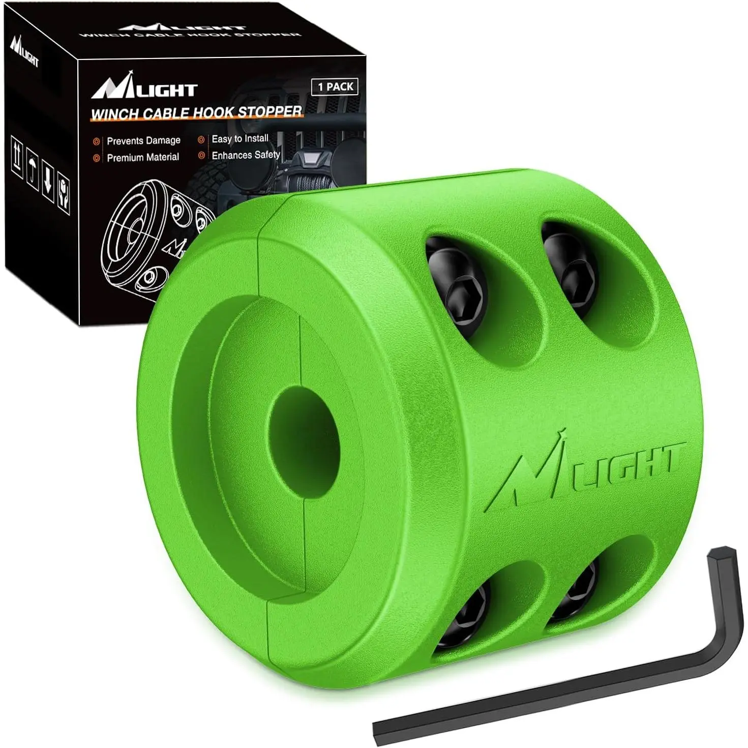 Nilight Winch Stopper for ATV UTV Truck SUV Winch Cable Hook Rubber Stopper Protect Towing Hook Synthetic Rope winch accessories Rope Line Saver with Stainless Steel Screws and Nuts Allen Wrenc, Green