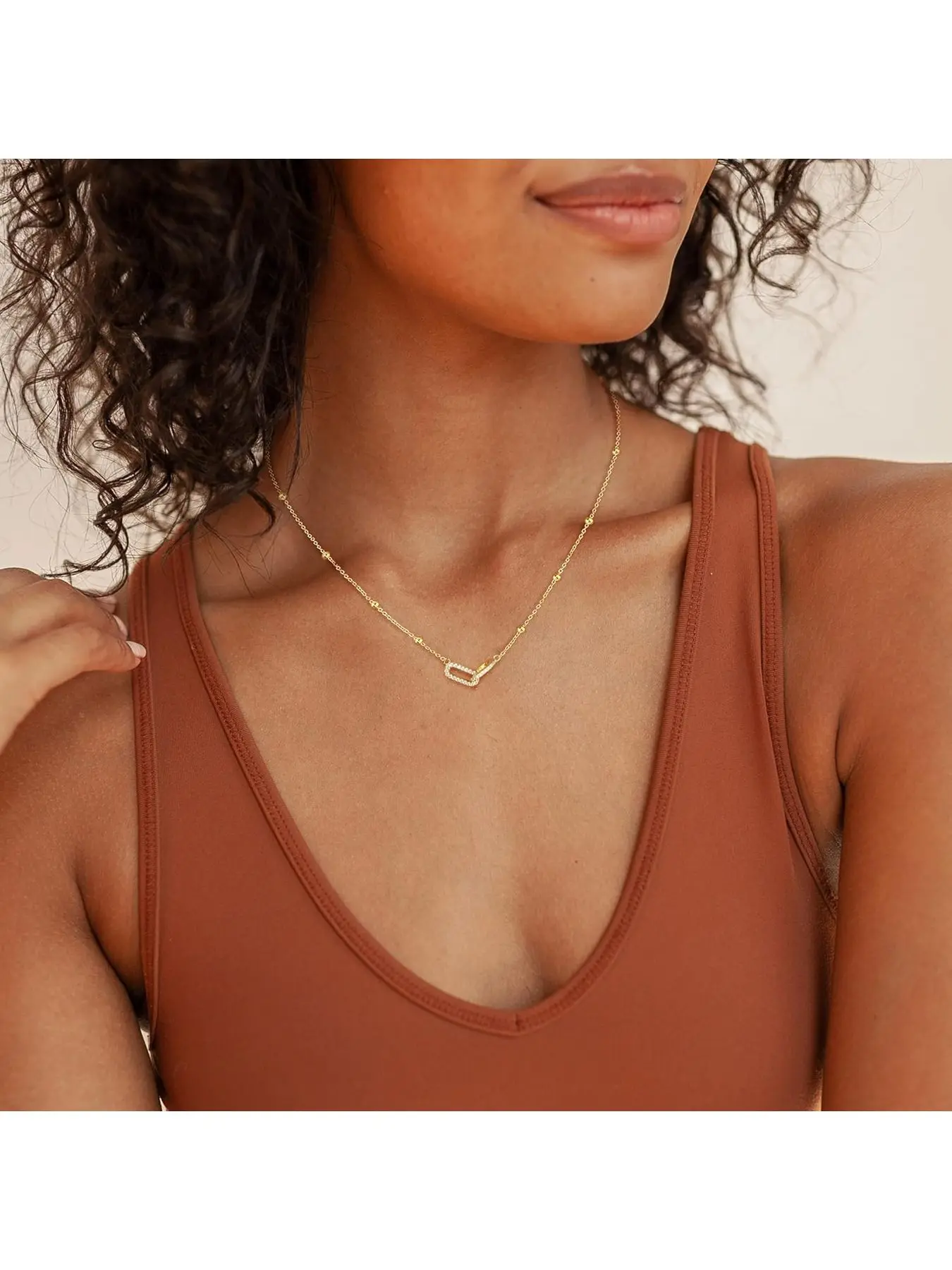 Golden Necklace for Women, Dainty Pendant Necklace CZ Clover Paperclip Sun Necklace Cute Gold Necklaces for Women Trendy Simple Non Tarnish Necklace Fashion Costume Jewelry